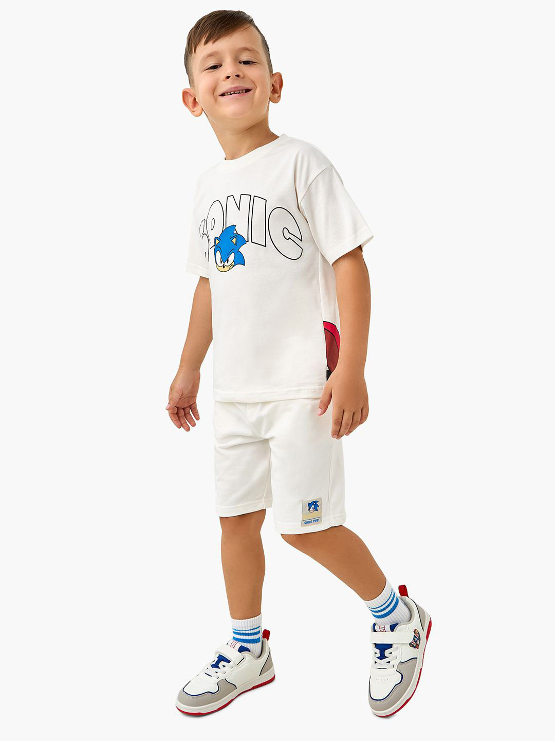 Juniors by Babyshop Boys Pure Cotton Sonic the Hedgehog Printed T-shirt with Shorts