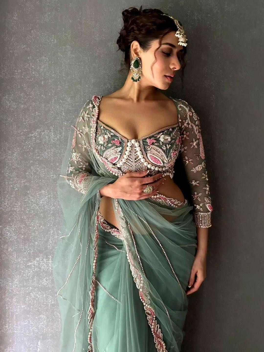 A.G.M.G FASHION Embellished Beads and Stones Net Saree