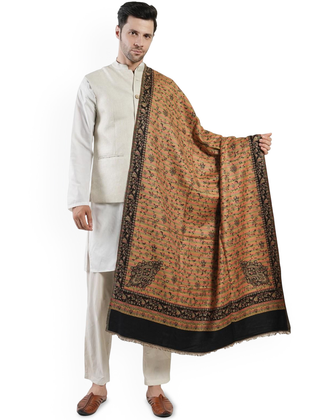 Manra Men Ethnic Motifs Woven Design Kashmiri Woolen Shawl