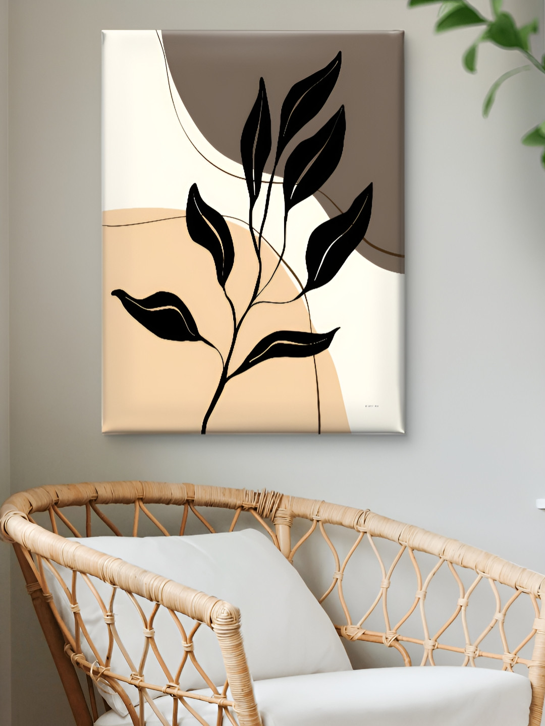 Livin'luxe White & Beige Minimalist Botanical Framed Canvas Wall