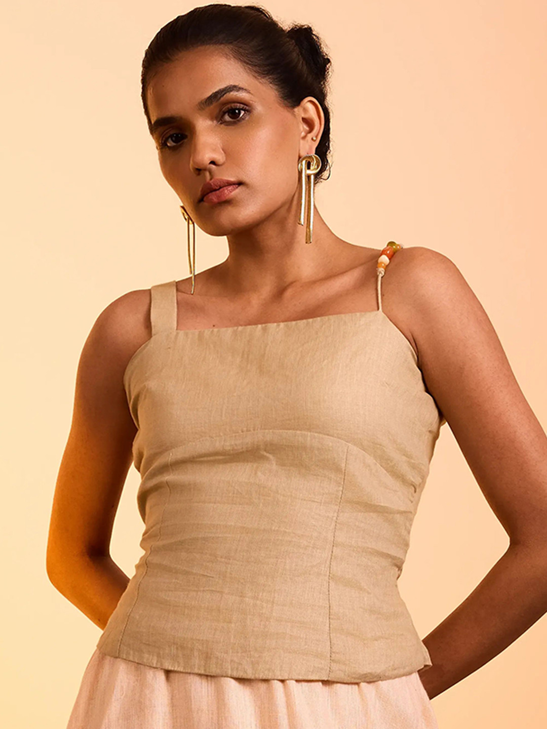 dhaaga Linen Square Neck Sleeveless Top With Maxi Skirt Co-Ords