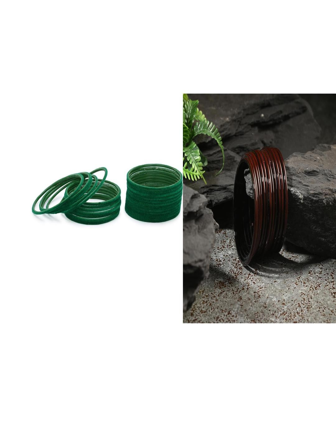 Somil Classic Combo Glass Bangles | Simple Chudi Set For Women & Girls | Daily Use & Special Occasions, Combo Of 2 Set, Green, Brown