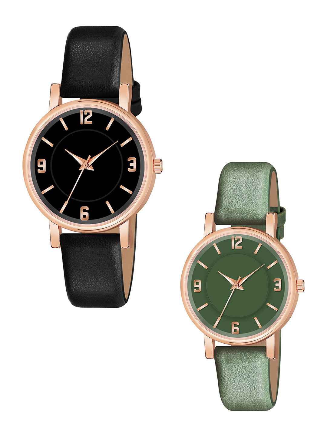 THE SHOPOHOLIC Women Pack Of 2 Round Dial & Leather Straps Analogue Watch F-B-GR