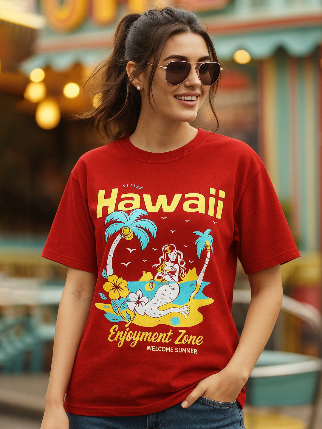 Tromko Graphic Printed Round Neck Drop-Shoulder Sleeves Cotton Relaxed Fit T-shirt