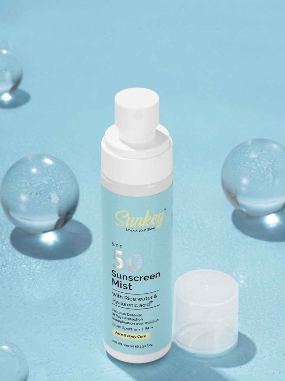 Sunkey Sunscreen Mist SPF 50 PA++ With Rice Water & Hyaluronic Acid - 100 ml