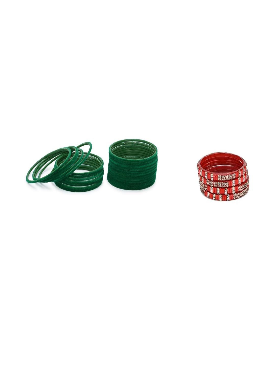 SOMIL Set Of 28 Red And Green Glass Bangles