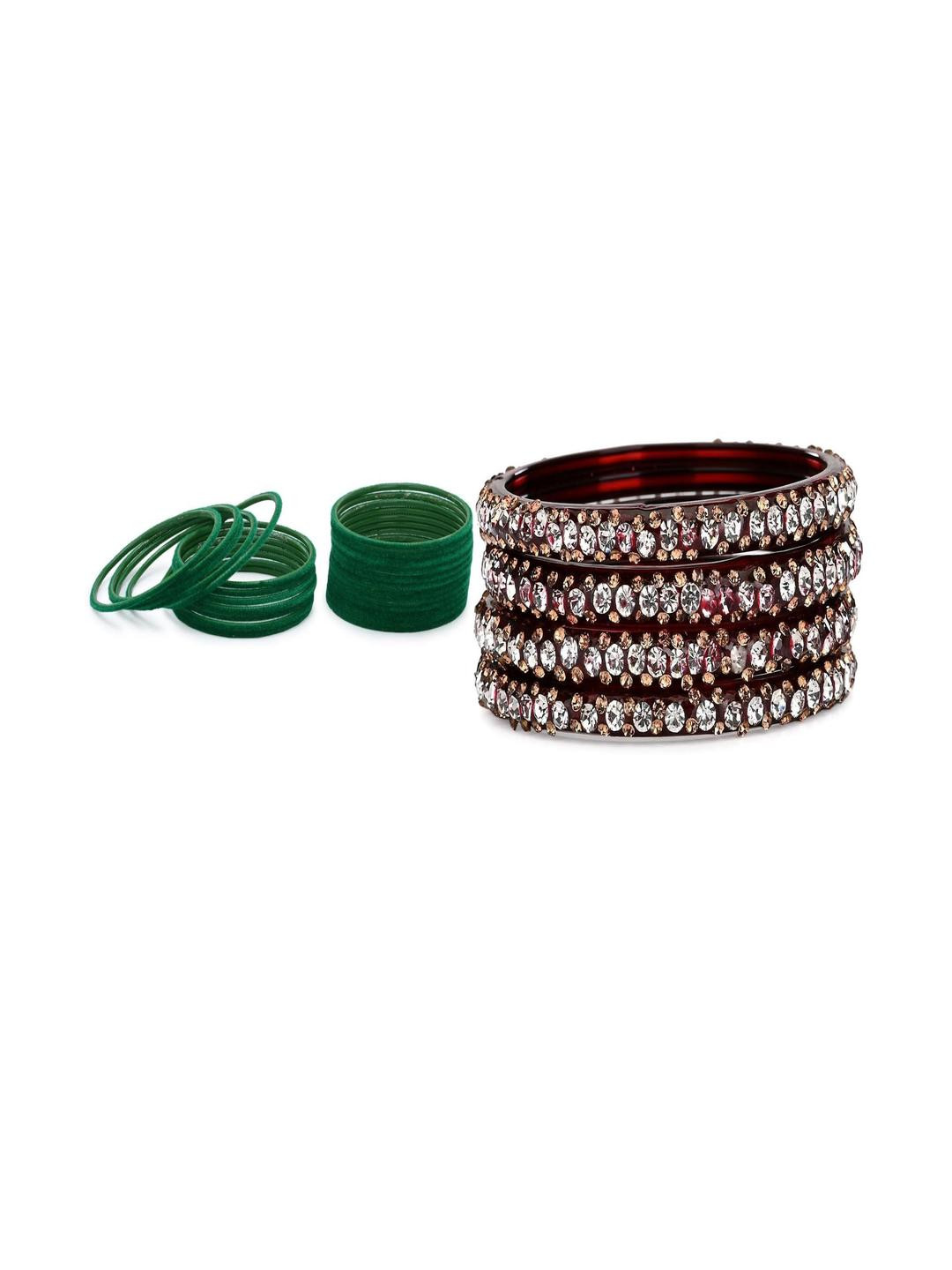 Somil Women Combo of 2 Green & Maroon Bangles Set