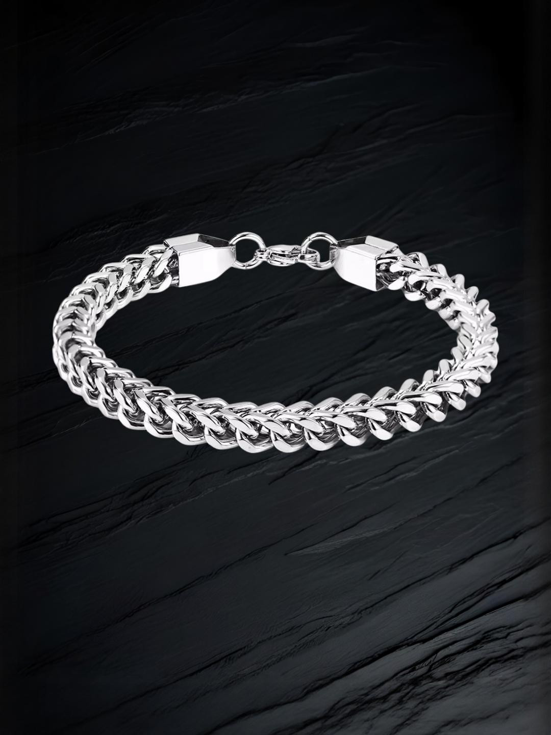 Beadzz Men Silver Chainlink Stainless Steel Bracelet