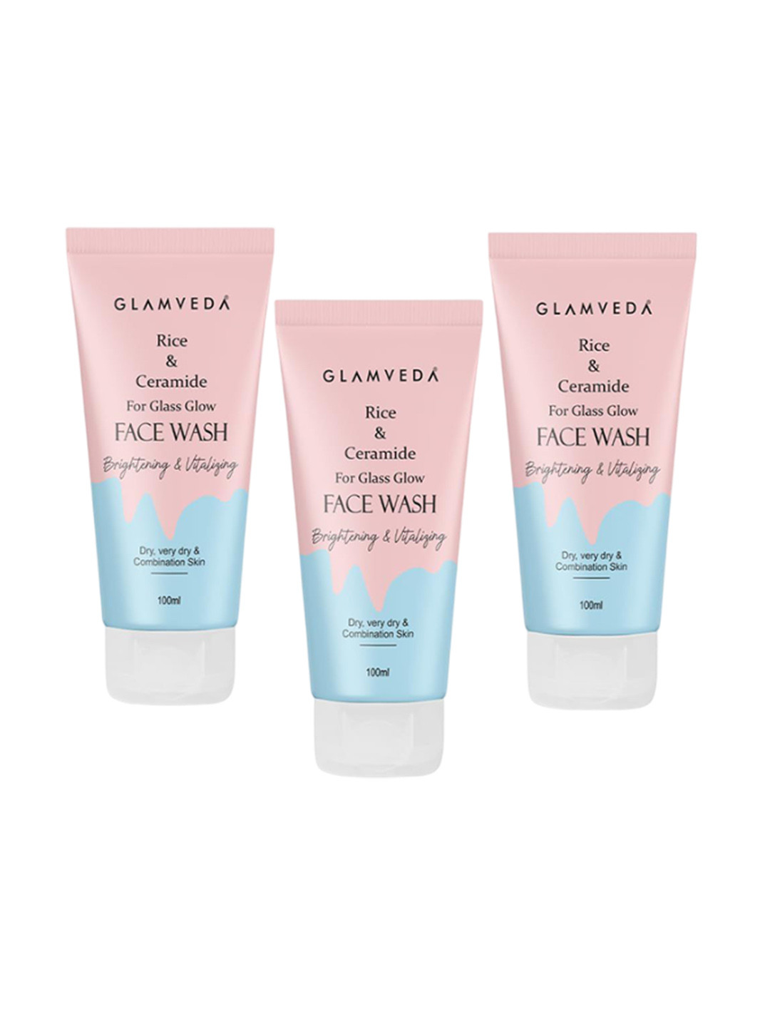 GLAMVEDA Pack of 3 Rice & Ceramide Korean Glass Skin Face Wash For Glowing Skin- 100ml