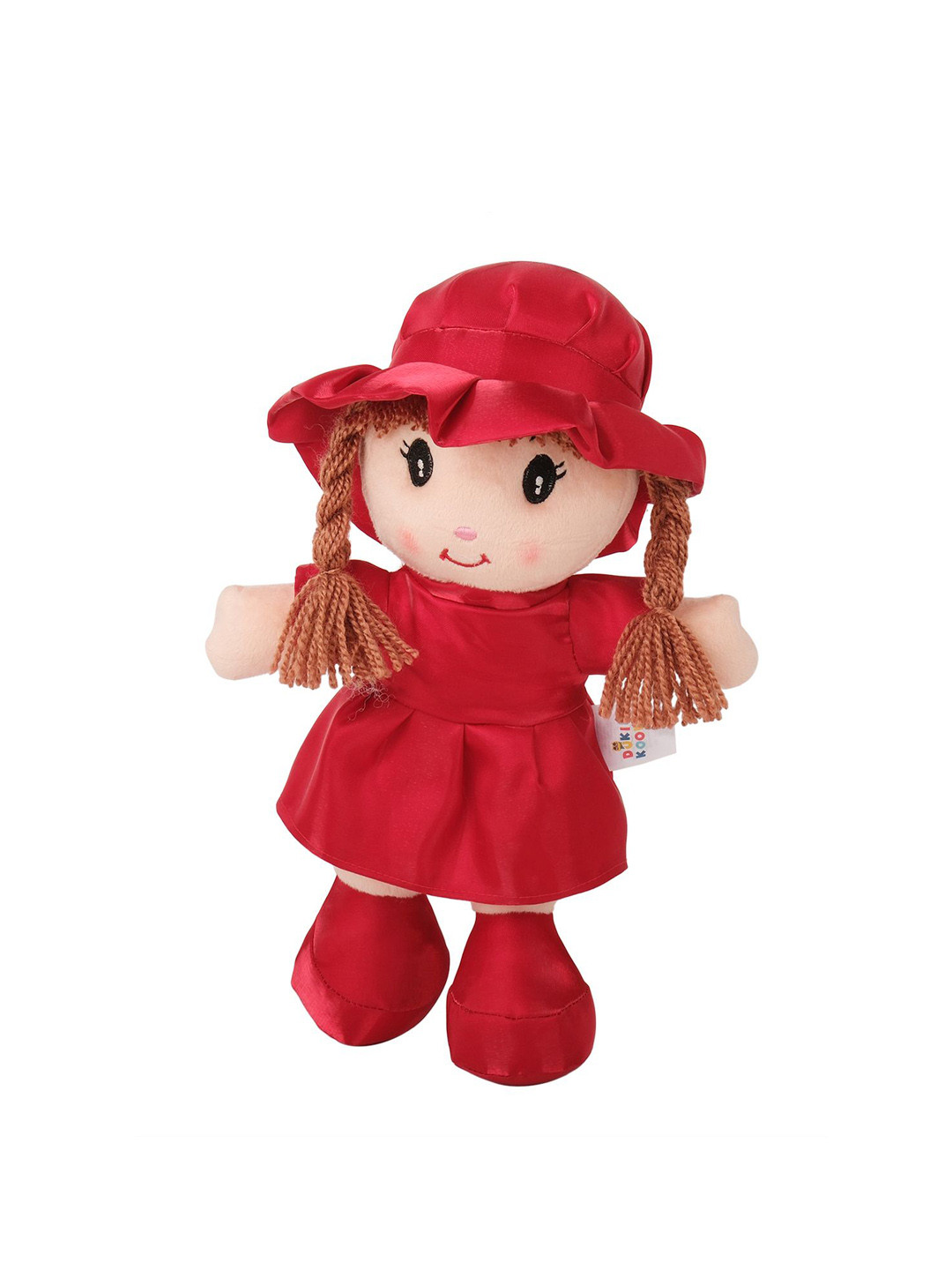DukieKooky Kids Red Dress with Sun Hat and Braided Hair Doll