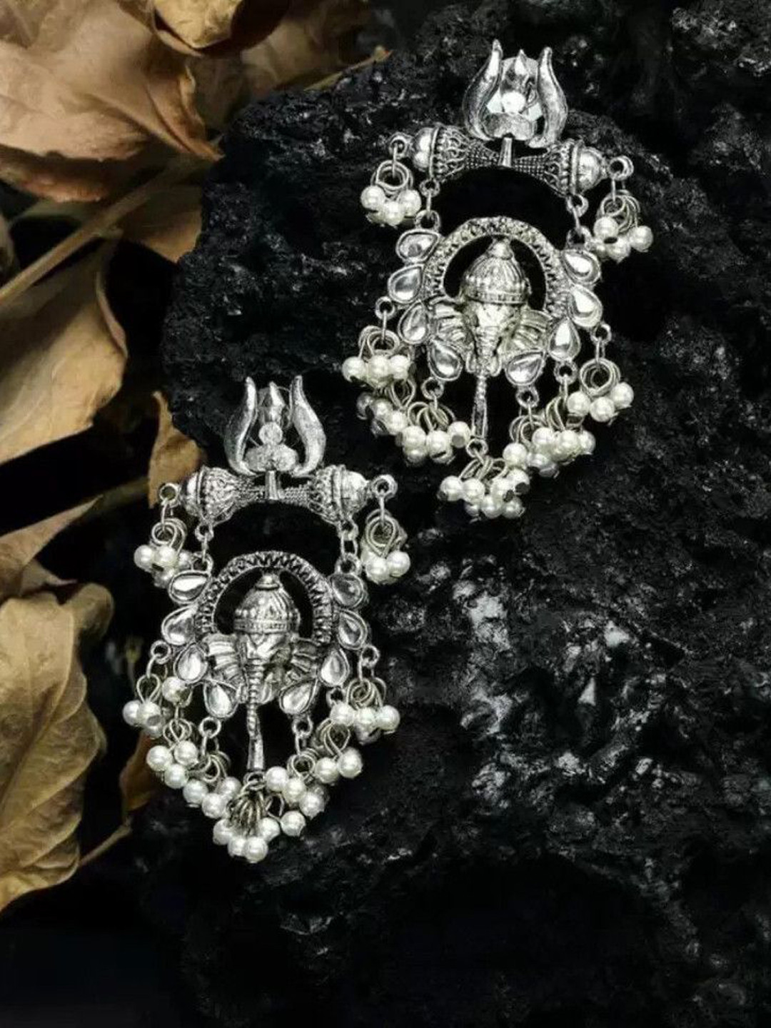 OPUS GEMS Artificial Stones Studded And Beaded Animal Shaped Drop Earrings