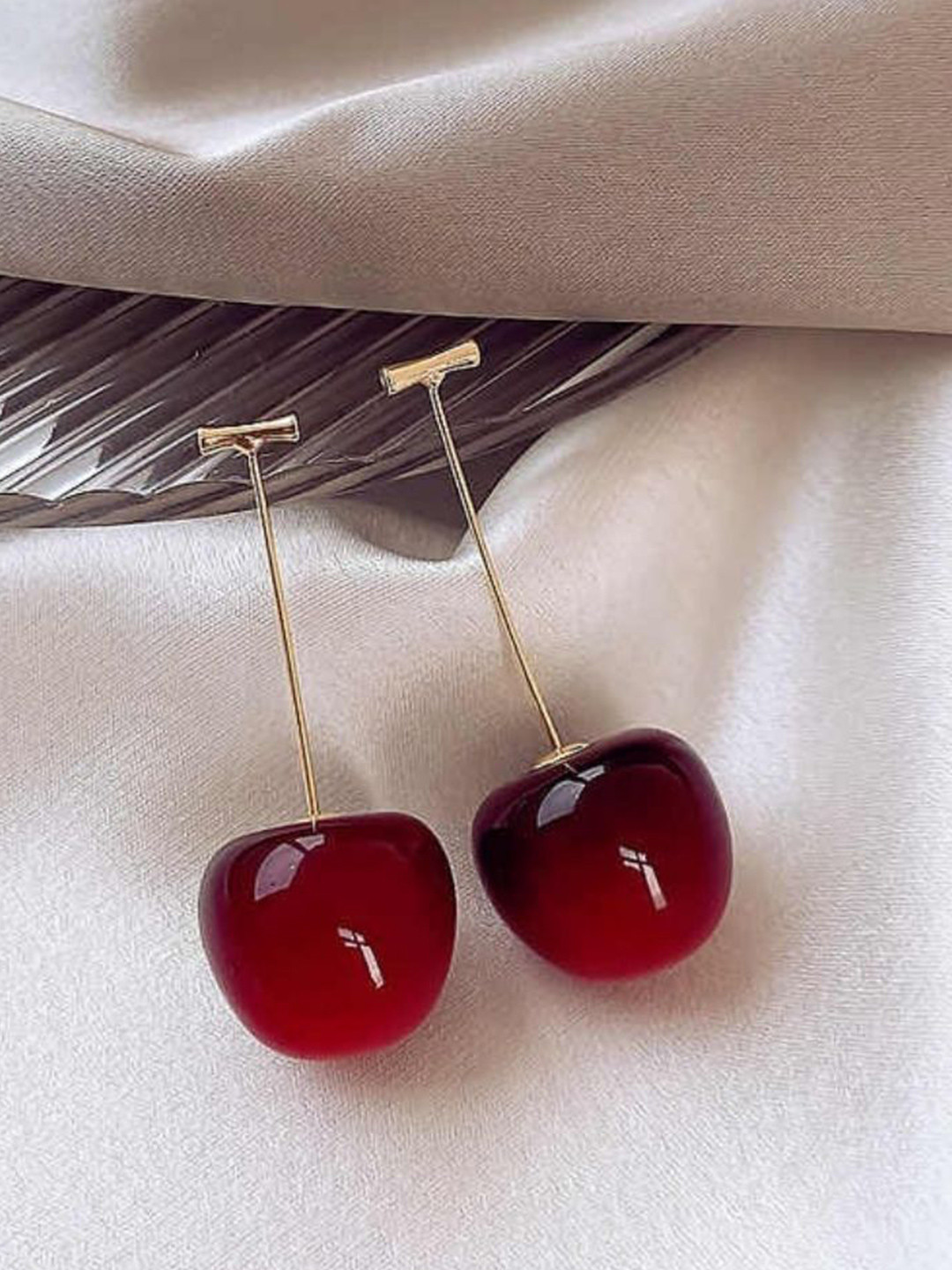 Mystic Collections Korean Gold-Plated Quirky Cherry Red Studs