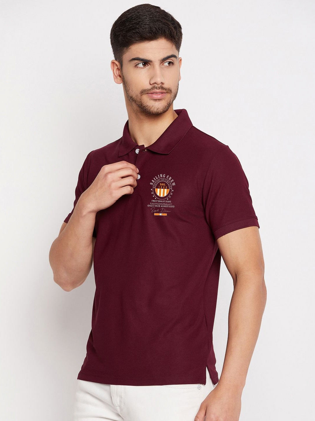 RISS Typography Printed Polo Collar Short Sleeves T-Shirt