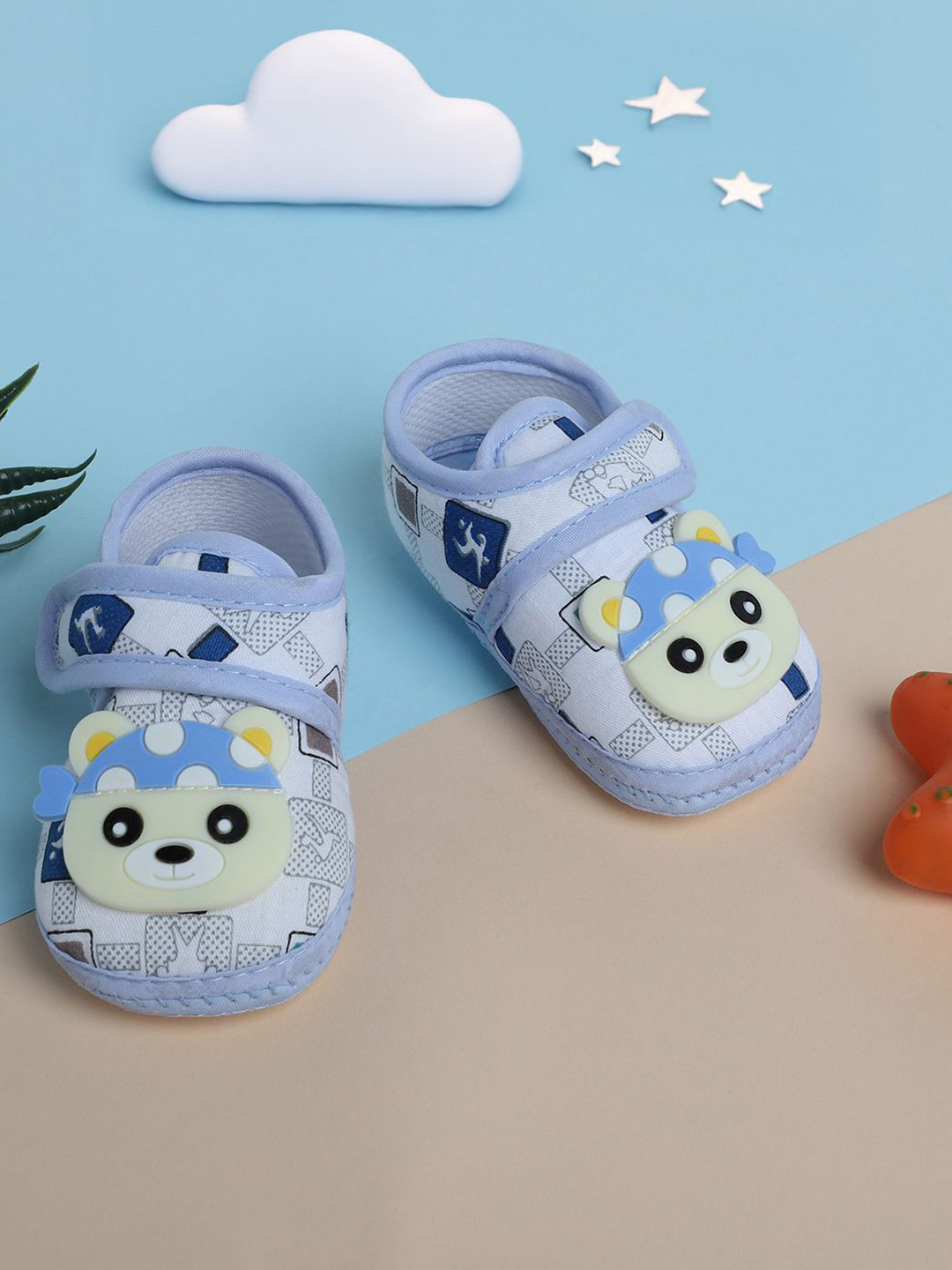 Baby Moo Boys Cute Panda Velcro Strap Anti-Skid Cotton Fabric Sneaker Booties