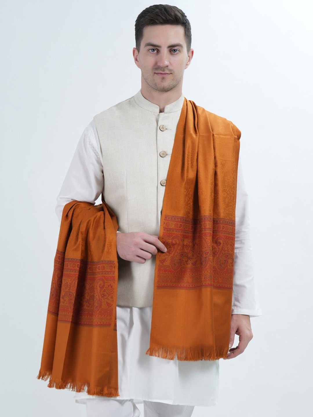 Manra Men Ethnic Motifs Woven Design Kashmiri Acro Wool Shawl
