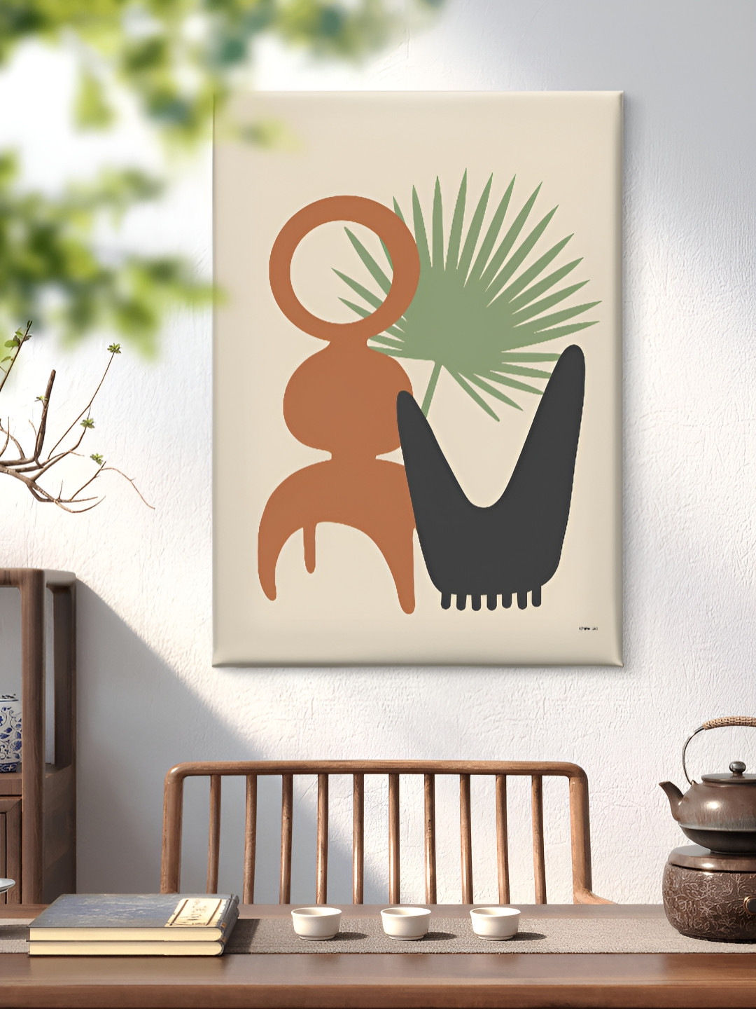 Livin'luxe Off White & Green Printed Canvas Wall Art