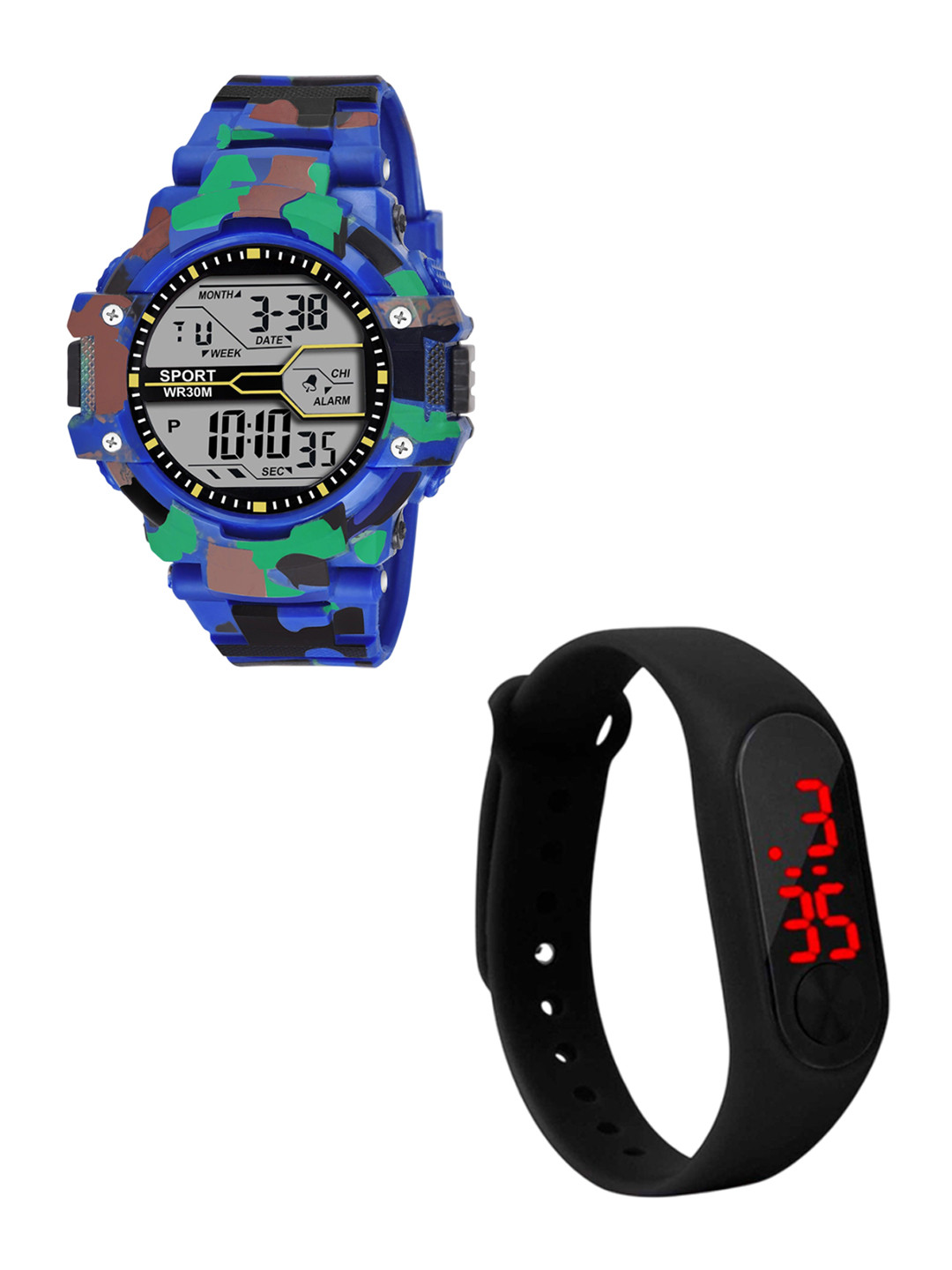 THE SHOPOHOLIC Boys Pack Of 2 Textured Dial & Straps Digital Watch Ar-Blue-M-Led
