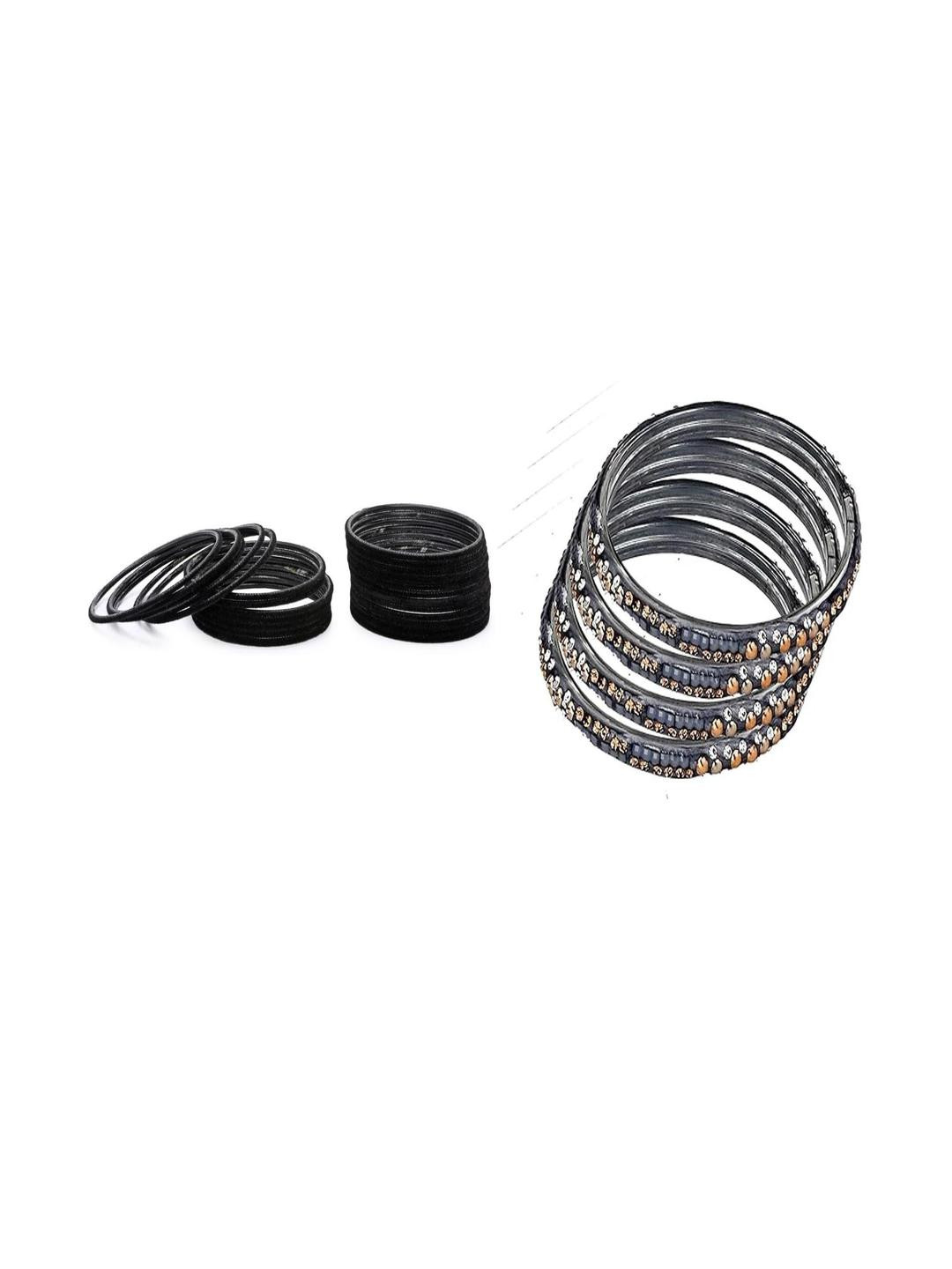 Somil Combo Of 2 Set black and grey glass bangles