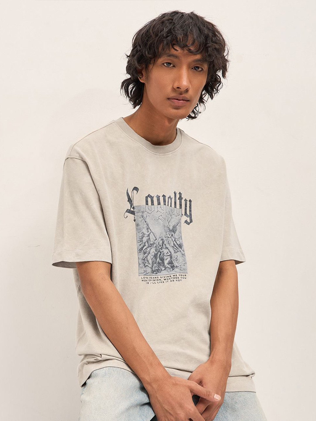 THE BEAR HOUSE Oversized Graphic Printed Drop-Shoulder Sleeves Pure Cotton T-Shirt