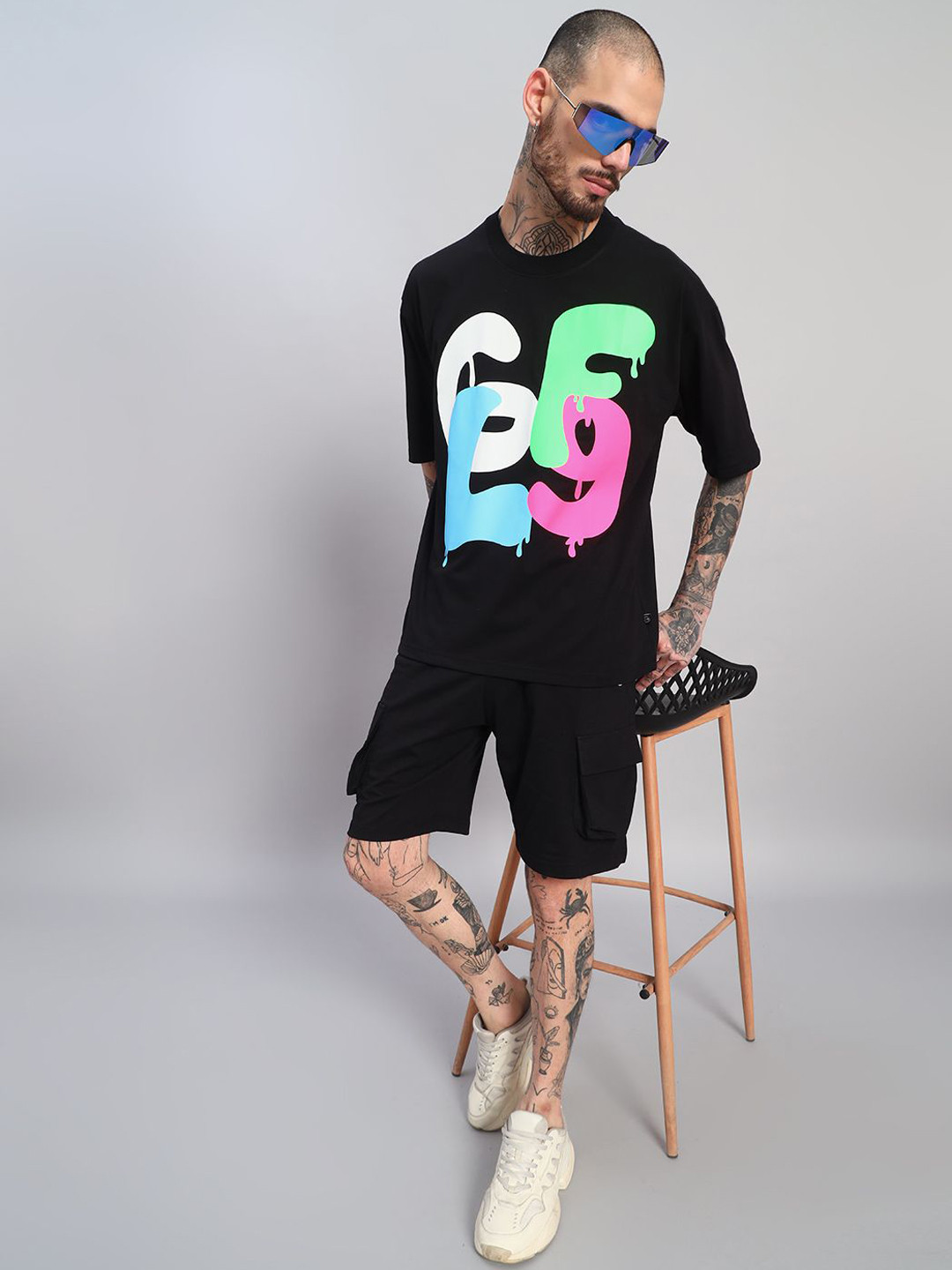 GRIFFEL Graphic Printed Oversized Fit Pure Cotton T-Shirt With Shorts Co-Ords