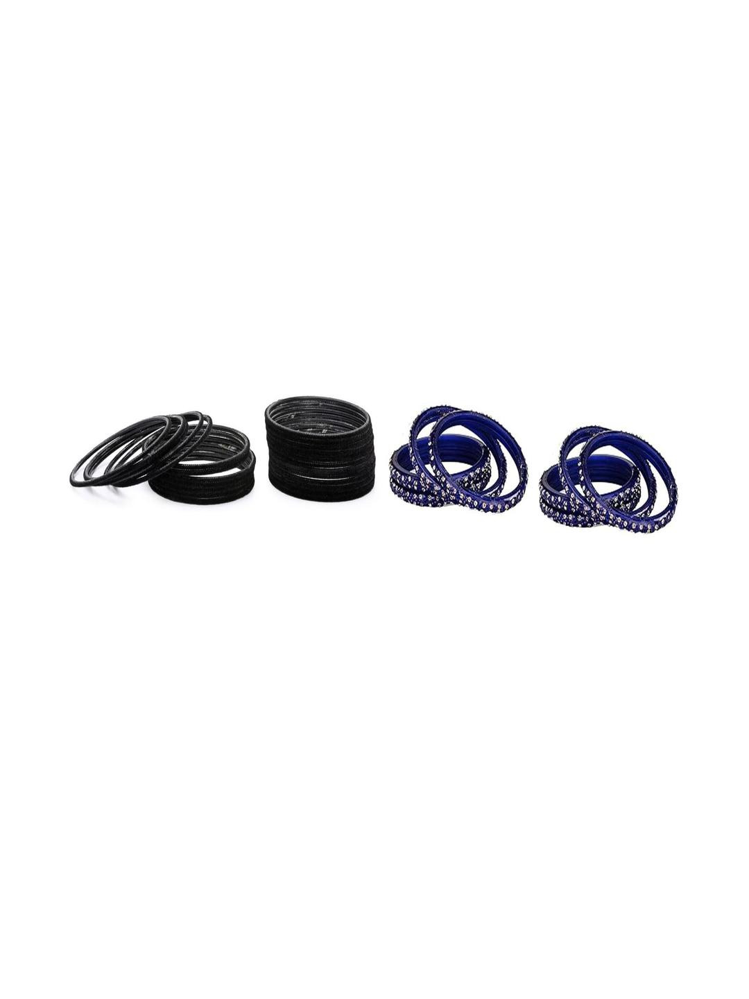 Somil Classic Combo Glass Bangles | Simple Chudi Set For Women & Girls | Daily Use & Special Occasions, Combo Of 2 Set, Black, Blue