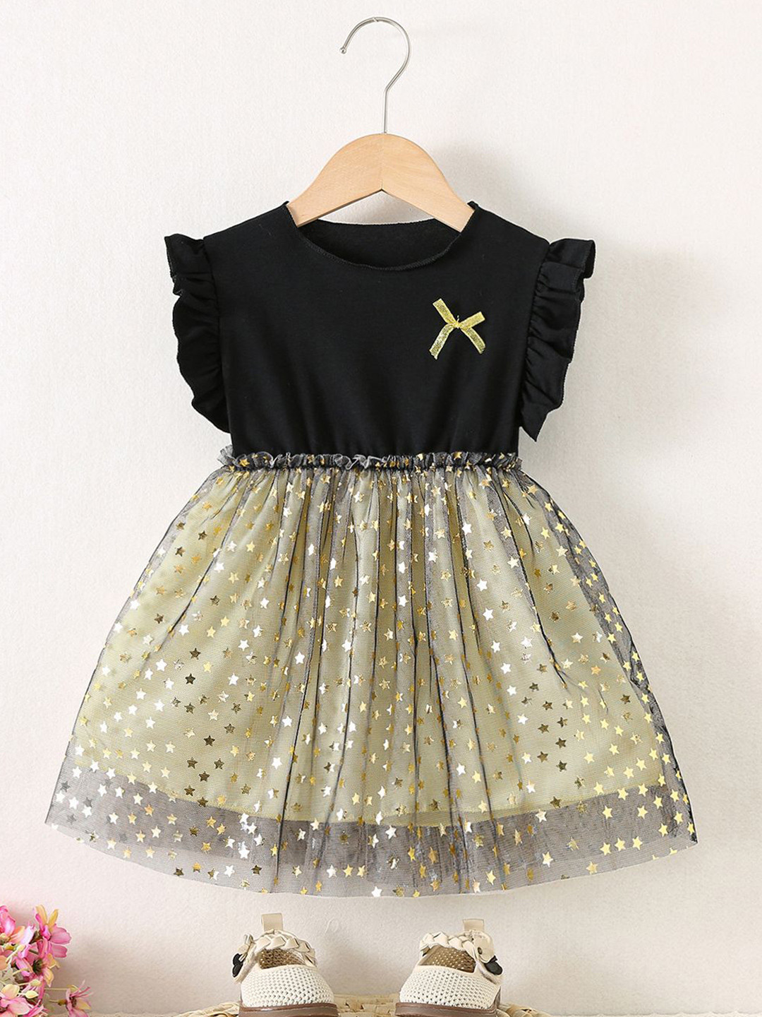 YK Girls Start Prined Fit & Flare Dress
