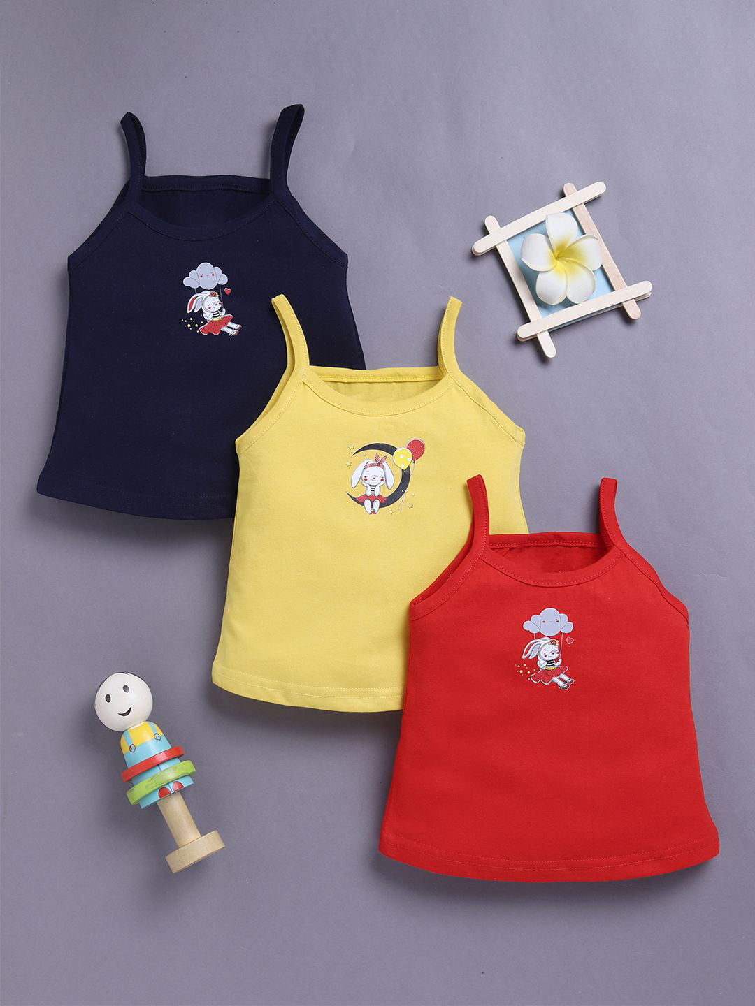 Redden Infant Girls Pack Of 3 Printed Cotton Basic Vests R2-W97-GIRLS-TAPE