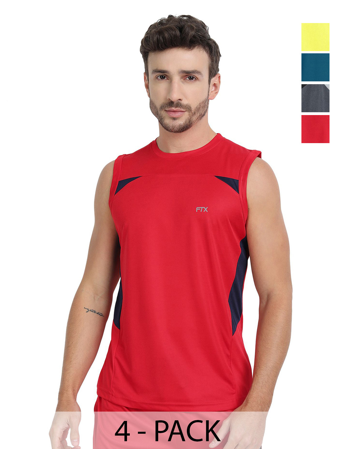 FTX Pack Of 4 Colourblocked Round Neck T-shirts