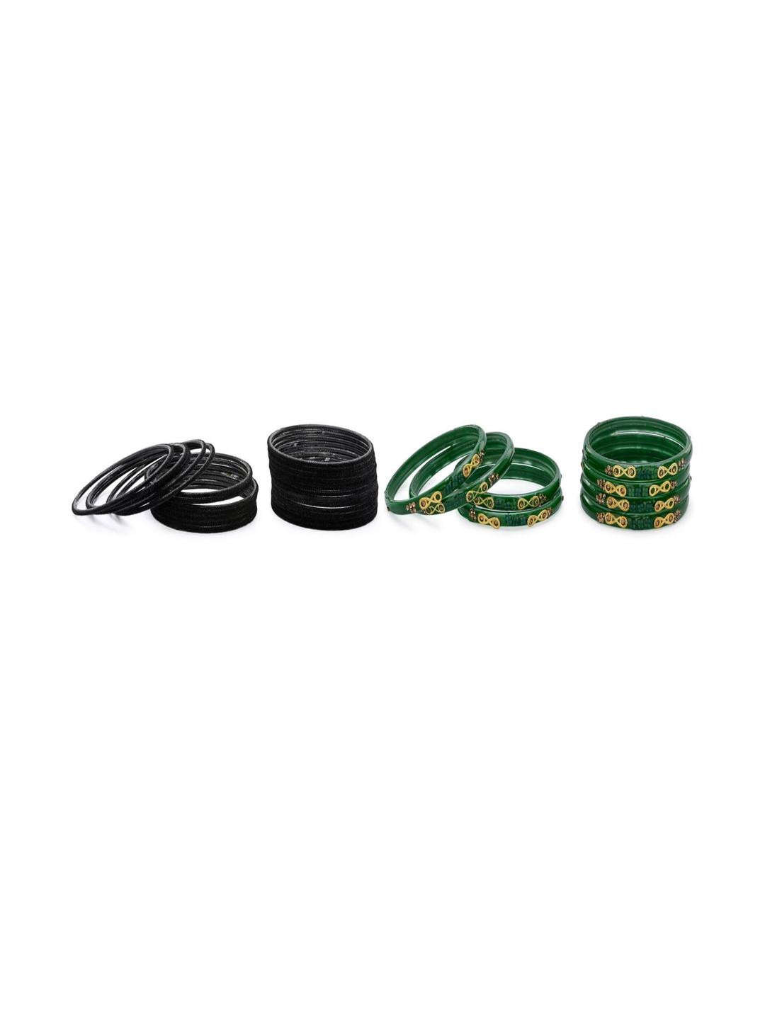 SOMIL Set of 32 Women Green & Black Artificial Stones and Beads Bangles