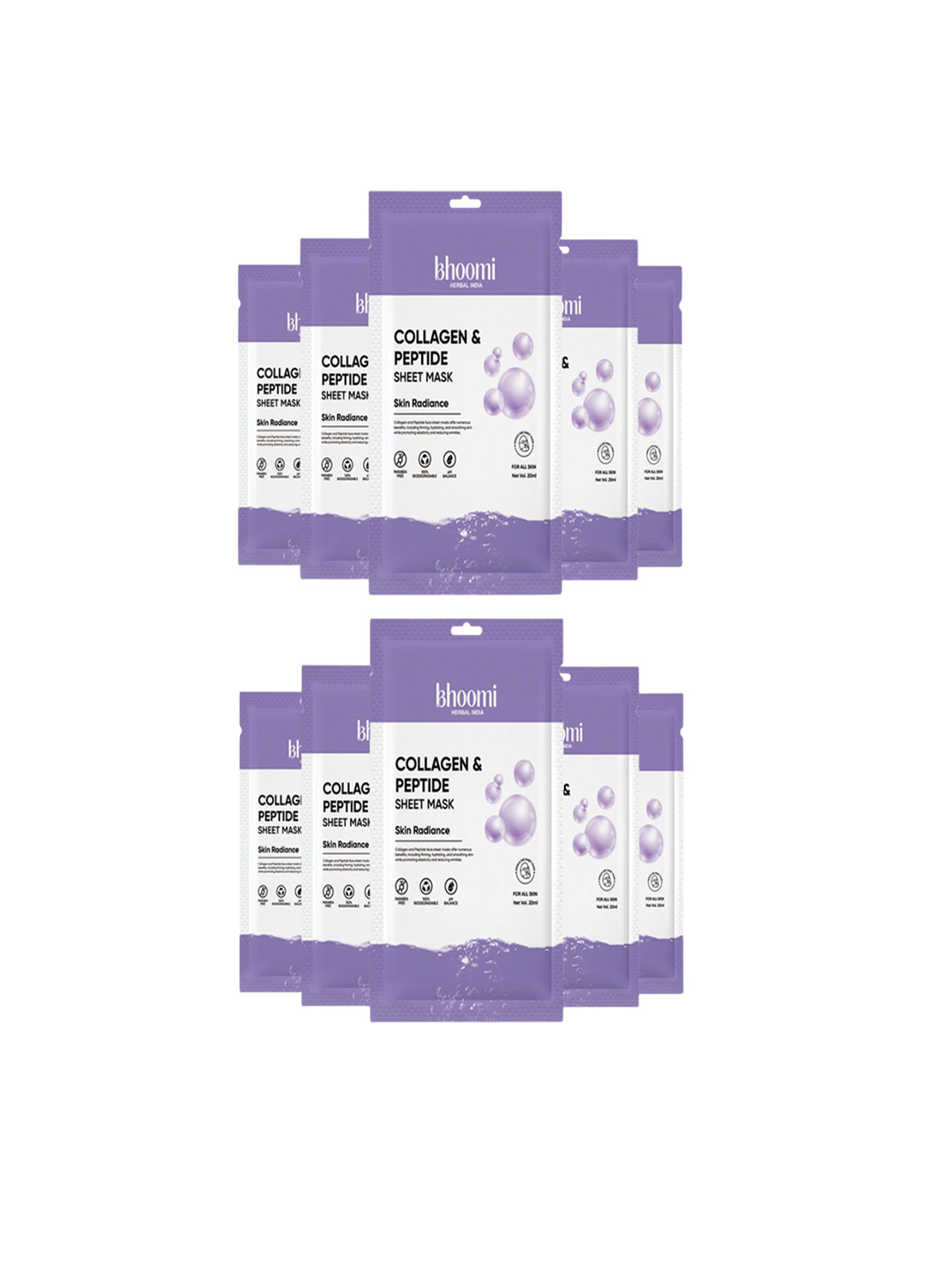 BHOOMI HERBAL INDIA Set Of 10 Collagen & Peptide Sheet Mask