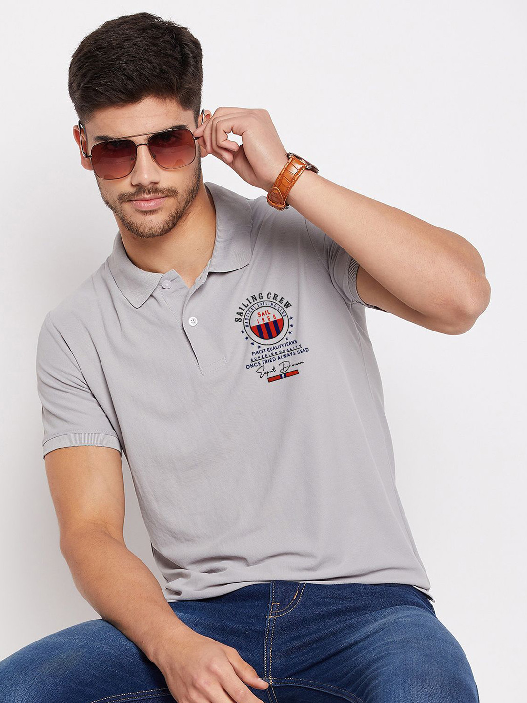 RISS Typography Printed Polo Collar Short Sleeves T-Shirt