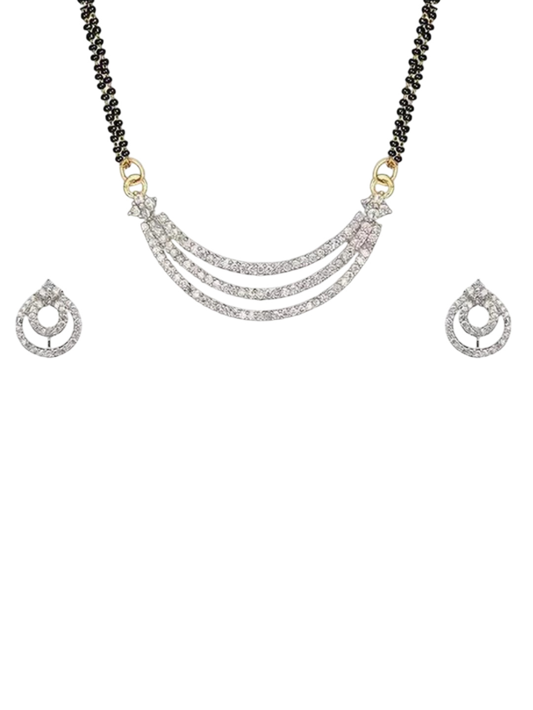 Shree Maruti Silver-Plated Artificial Stones Studded & Beaded Mangalsutra