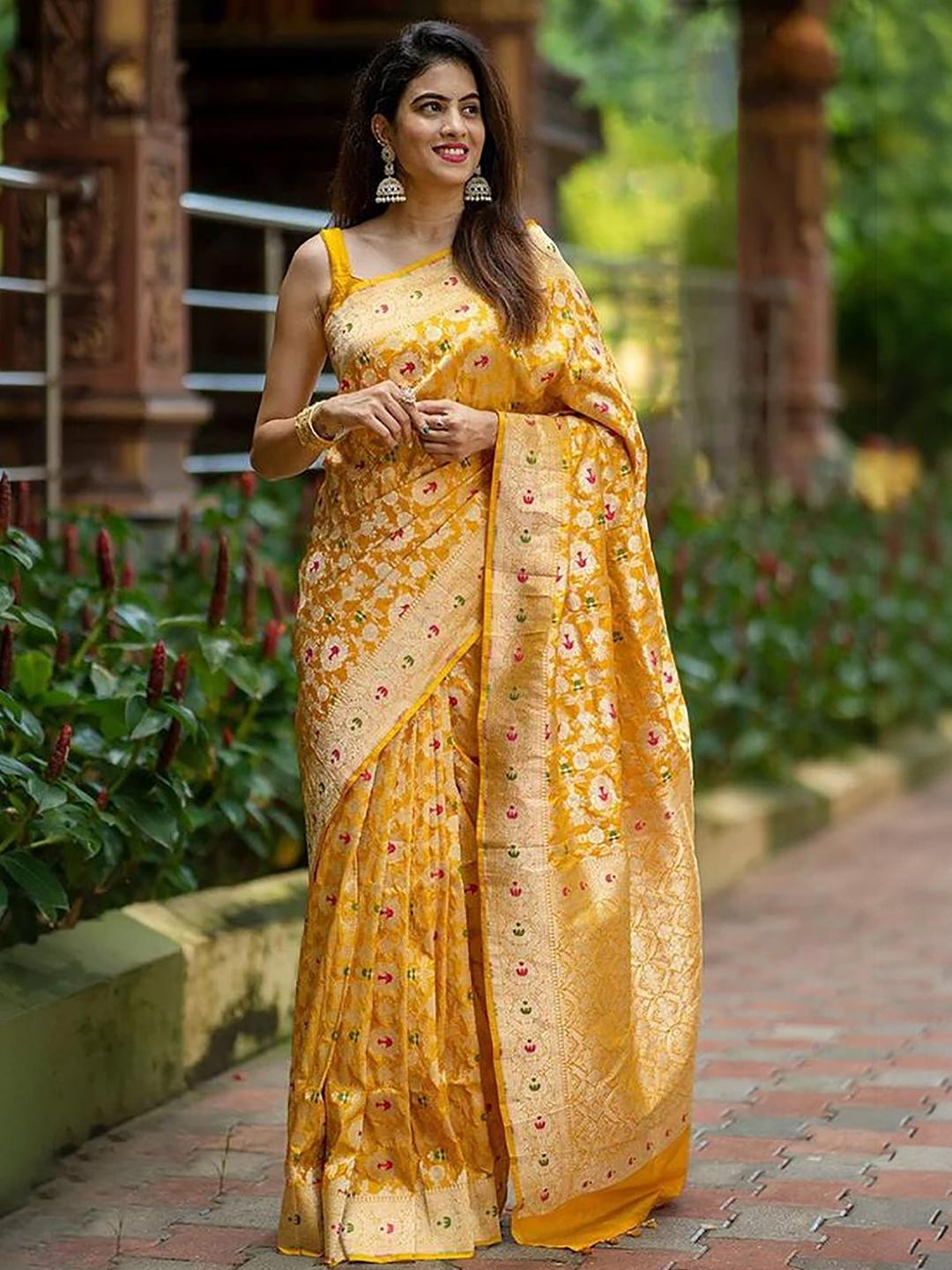 Mitera Ethnic Motifs Woven Design Zari Banarasi Saree