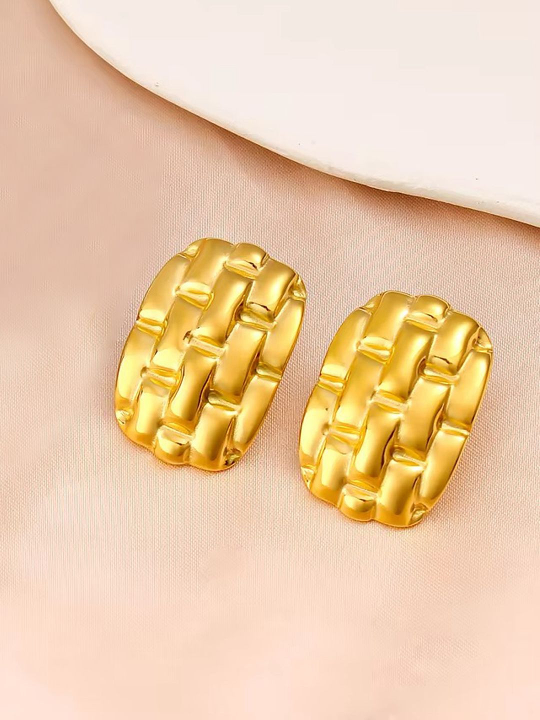 KRENOZ Gold Plated Texture Geometric Shaped Studs