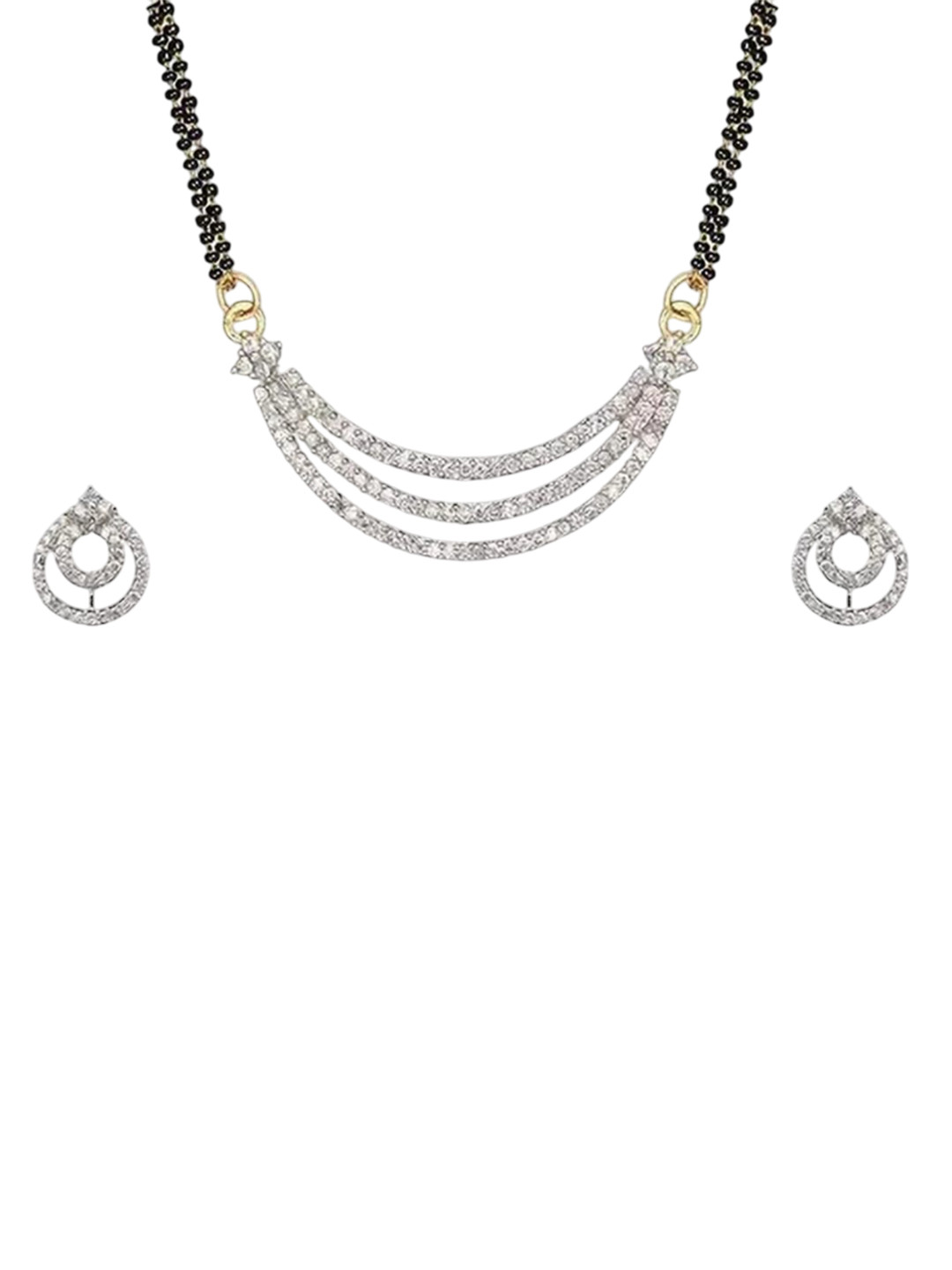 Pratik Creation Silver-Plated Artificial Stones Studded & Beaded Mangalsutra