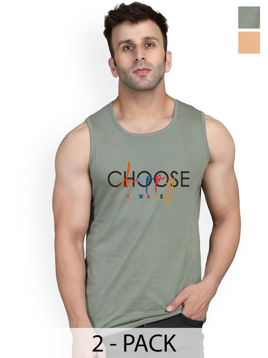 SLOWLORIS Pack Of 2 Printed Gym Vests VSL26 CMB(CHS LGTGREEN)(LOOK RUST)