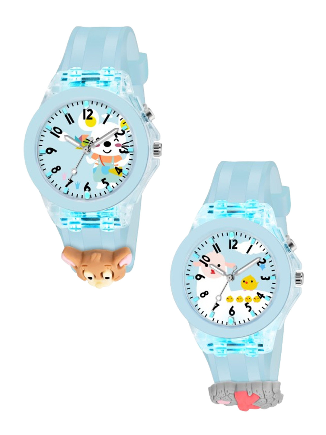 THE SHOPOHOLIC Kids Pack Of 2 Printed Dial & Straps Analogue Watch Sky Stuart-Penguine