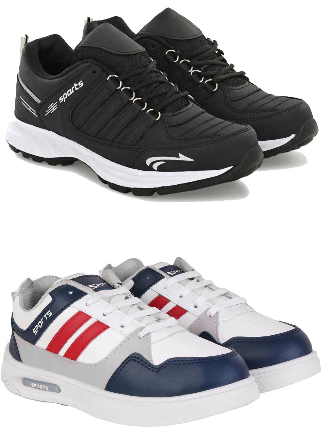 DRACKFOOT Men Set Of 2 Black & White Synthetic Lace-Ups Non-Marking Running Shoes