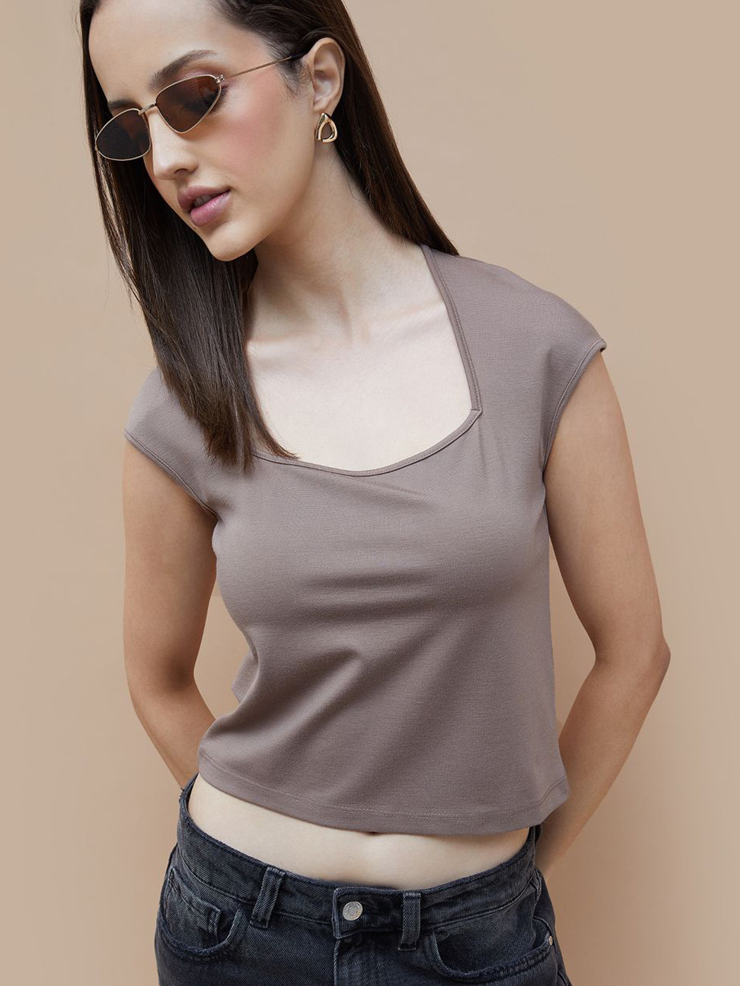 Ginger by Lifestyle Short Sleeves Scoop Neck Crop T-shirt