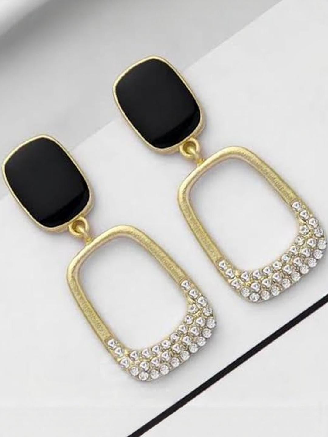 Inara Robes Women Black & Gold-Plated Rhinestones Earrings