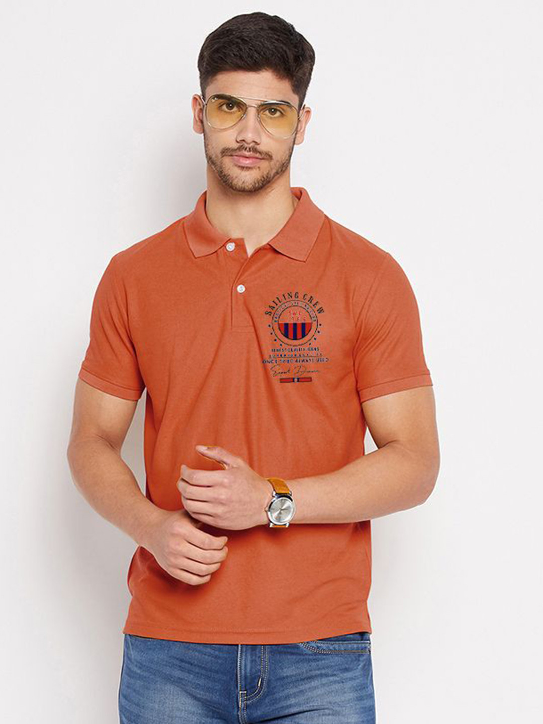 RISS Typography Printed Polo Collar Short Sleeves T-Shirt