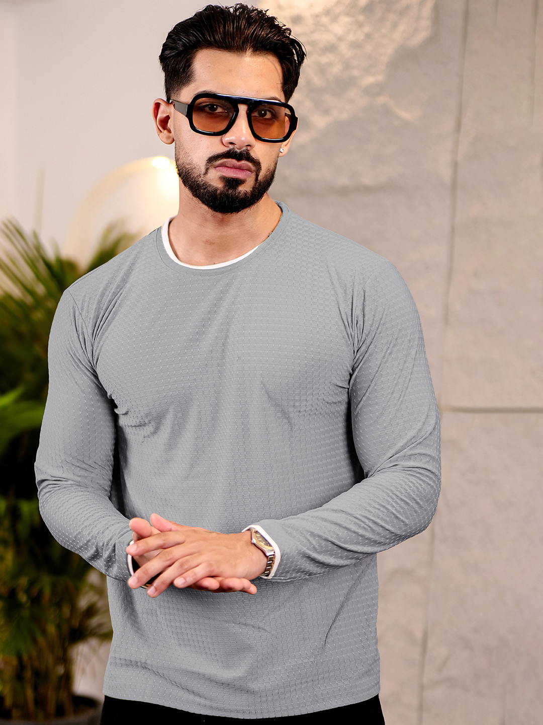 BENNY BROOKS Self Design Round Neck T-shirt