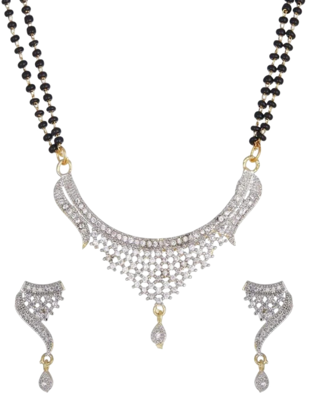 Majenta Silver-Plated Artificial Stones Studded & Beaded Mangalsutra