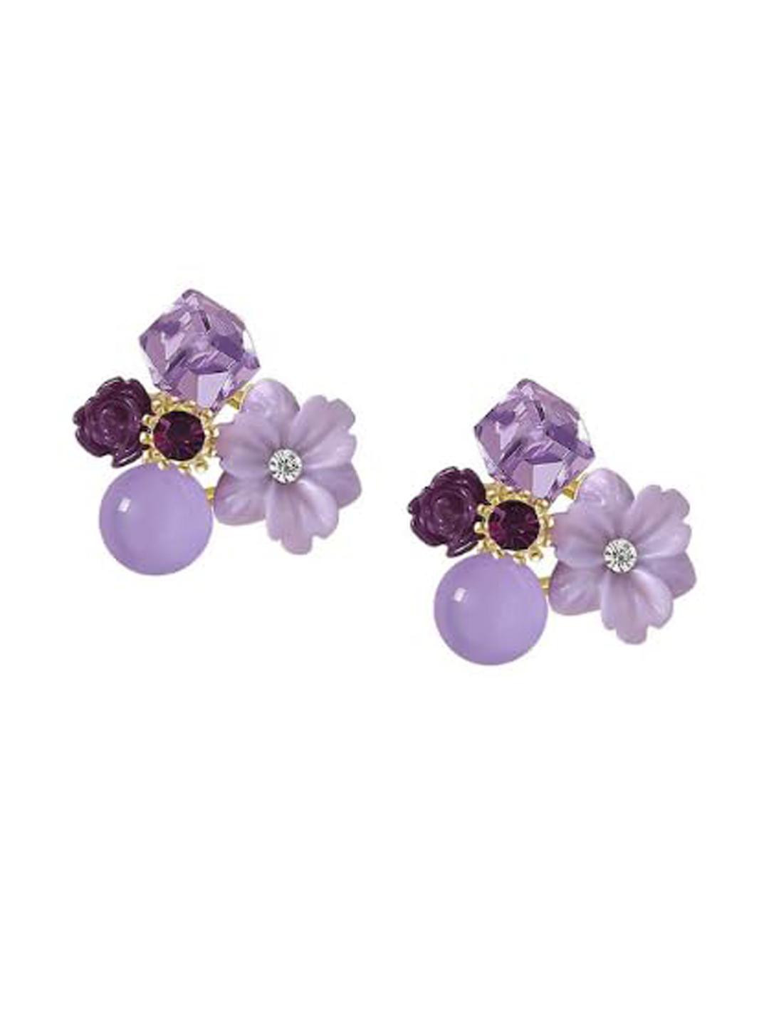 Inara Robes Gold Plated Floral Cubic Zirconia Studs Earrings