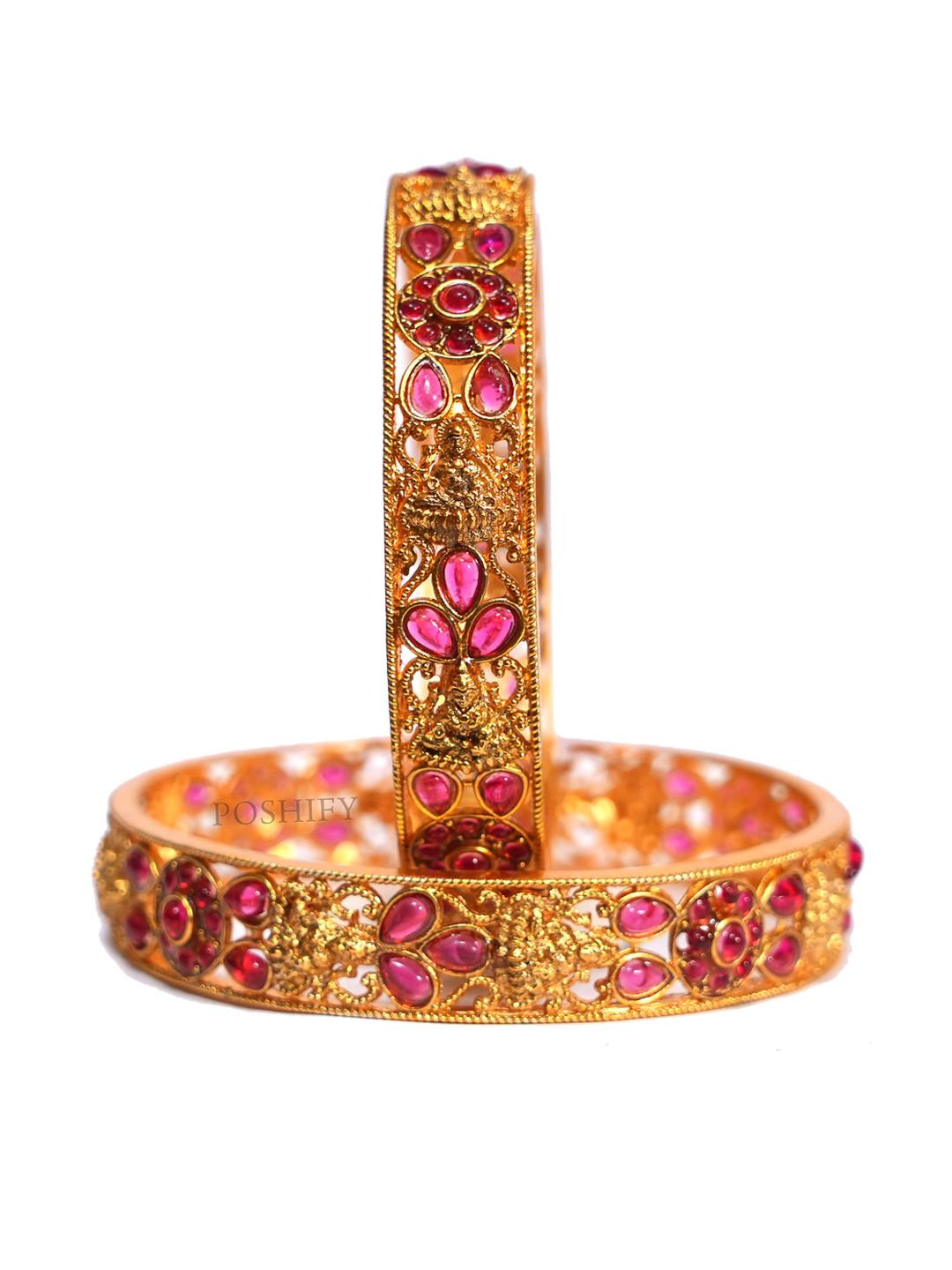 Luxury Gold Plated Goddess Laxmi Design  Pure Brass Bangles 2355A-1771 Stylish Traditional Bangle