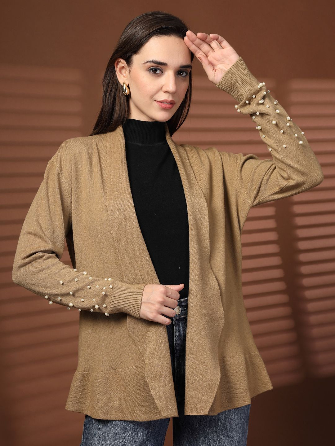Juelle Women Embellished Open Front Wool Shrug