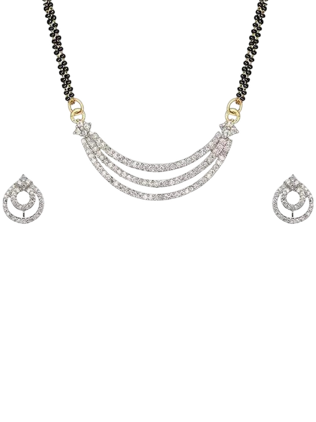 JSD Silver-Plated Artificial Stones Studded And Beaded Mangalsutra