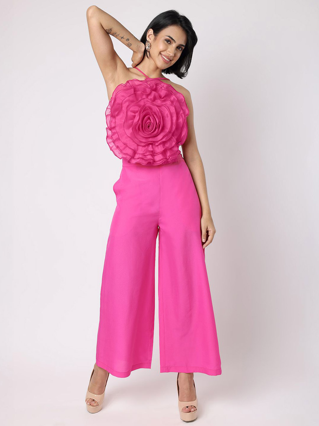 BLANC9 Shoulder Straps Neck Top With Trousers Co-Ords