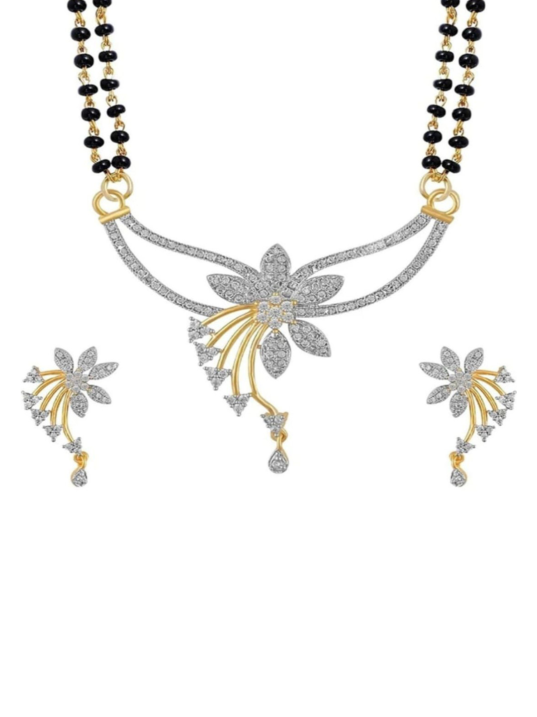 Mamata Gold-Plated Artificial Stones Studded & Beaded Mangalsutra