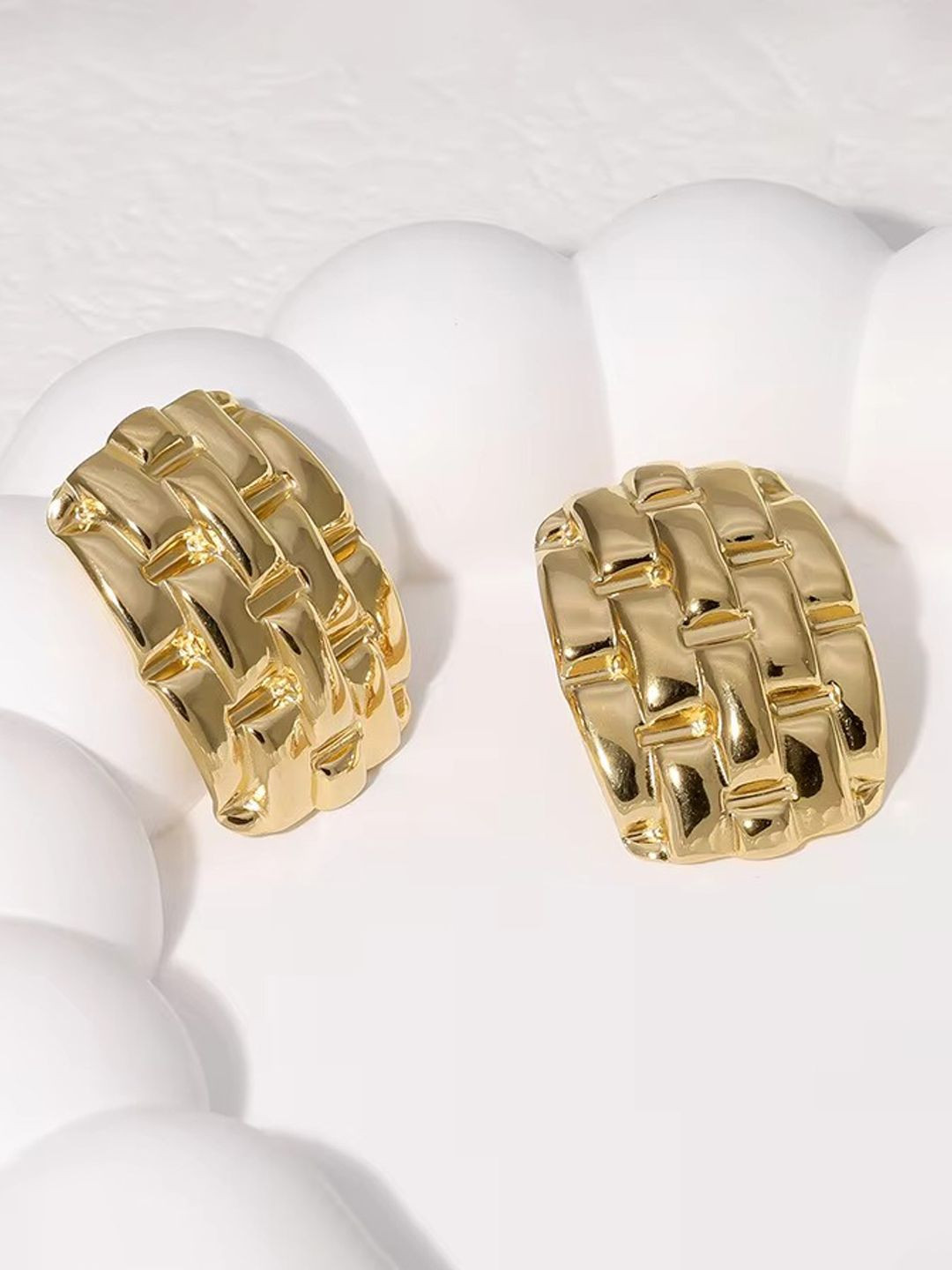 KRENOZ Gold Plated Texture Geometric Shaped Studs